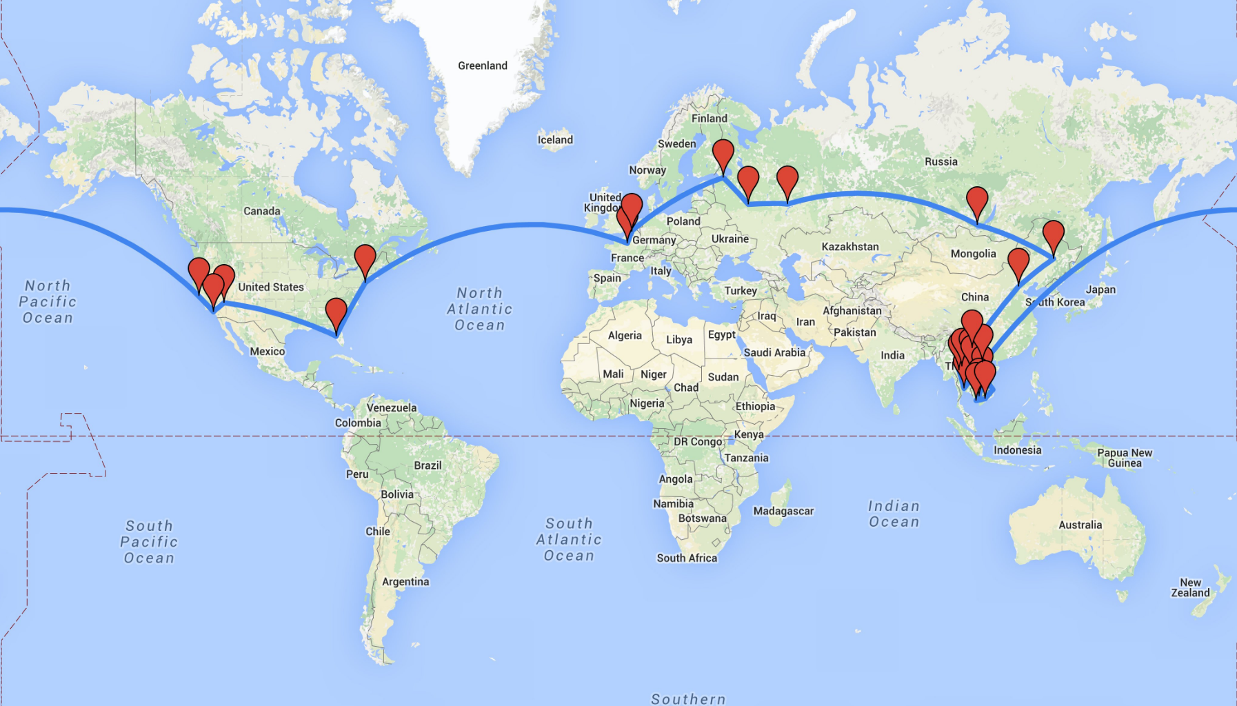 carte itinéraire tour du monde